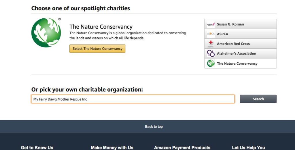 In the box to select the organization, type in My Fairy Dawg Mother Rescue Inc.