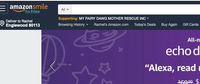 Set your charity at Smile.Amazon.com to My Fairy Dawg Mother