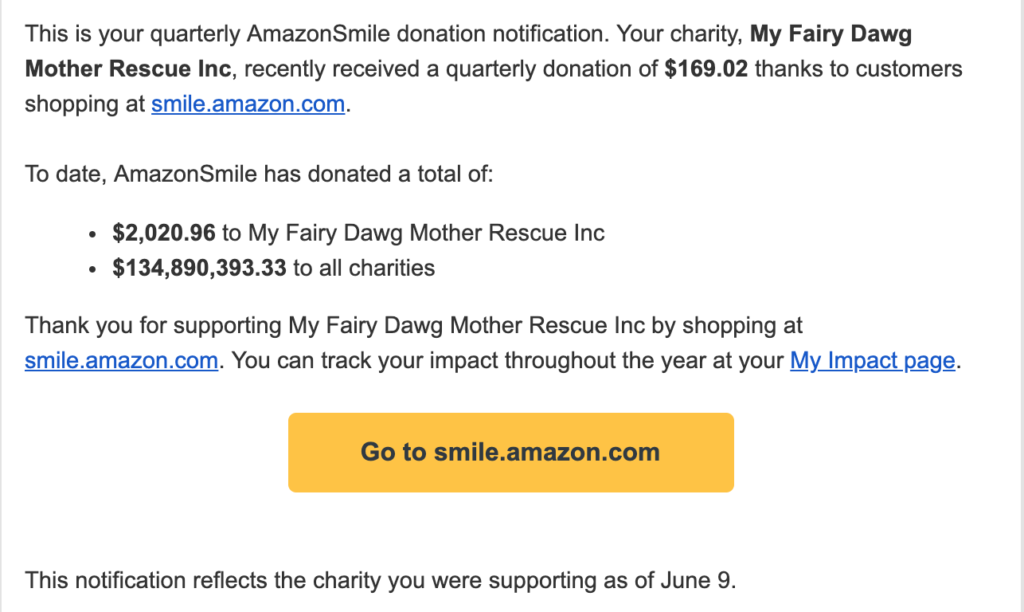 Donate to My Fairy Dawg Mother at Smile.Amazon.Com